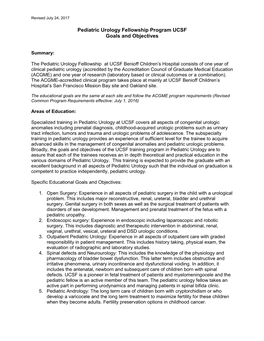 Pediatric Urology Fellowship Program UCSF Goals and Objectives