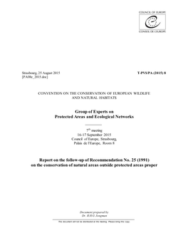Group of Experts on Protected Areas and Ecological Networks Report on the Follow-Up of Recommendation No. 25 (1991) on the Cons