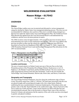 Nason Ridge Wilderness Evaluation