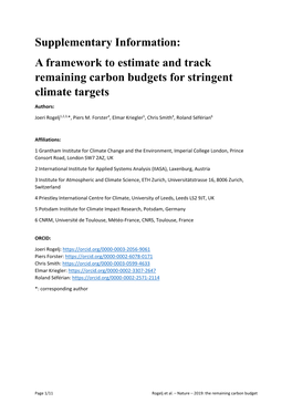 A Framework to Estimate and Track Remaining Carbon Budgets for Stringent Climate Targets Authors