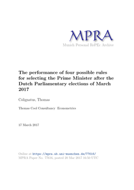 The Performance of Four Possible Rules for Selecting the Prime Minister After the Dutch Parliamentary Elections of March 2017