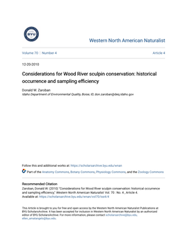 Considerations for Wood River Sculpin Conservation: Historical Occurrence and Sampling Efficiency