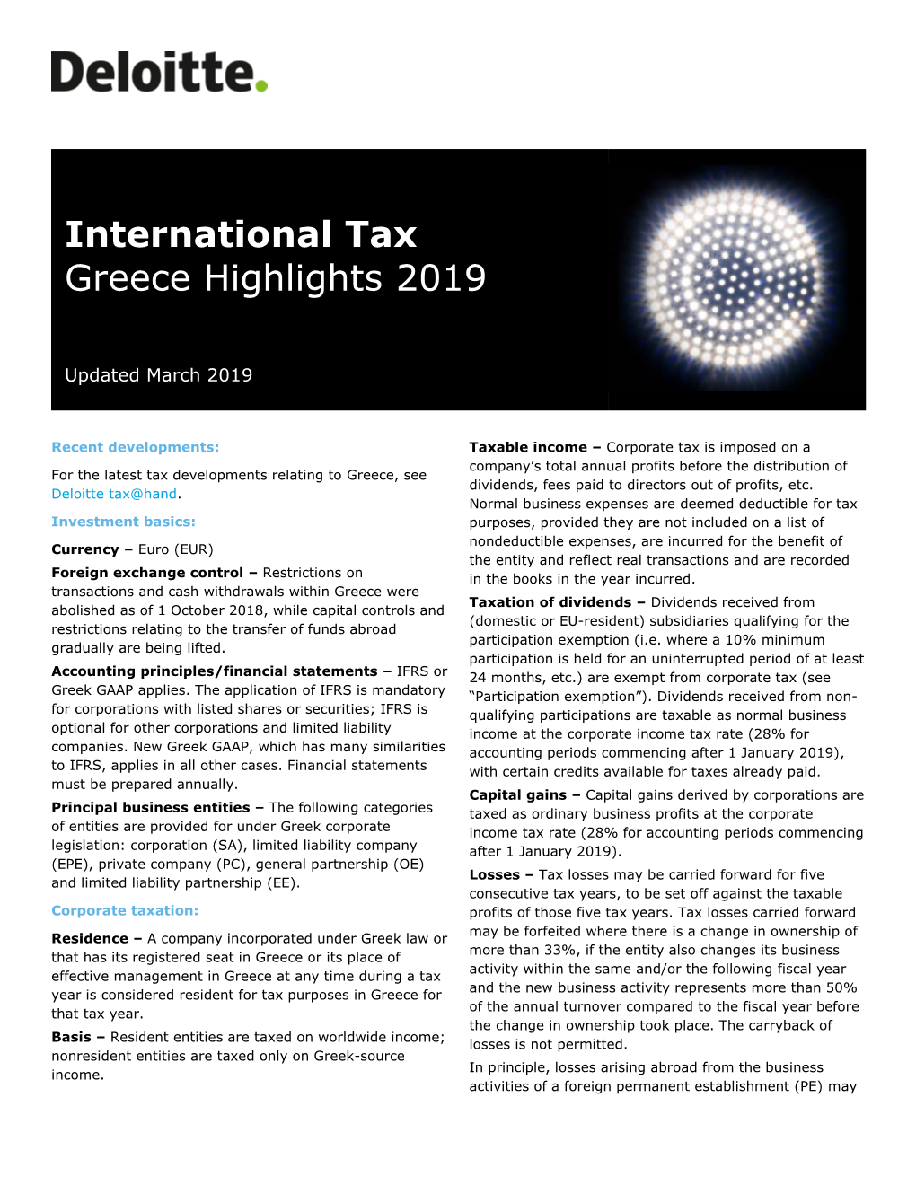 International Tax Greece Highlights 2019