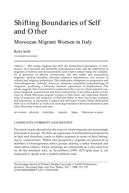Shifting Boundaries of Self and Other: Moroccan Migrant Women in Italy