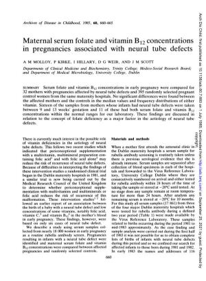Maternal Serum Folate and Vitamin B12 Concentrations in Pregnancies Associated with Neural Tube Defects