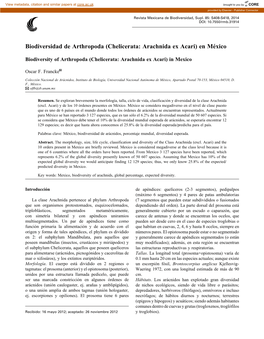 Biodiversidad De Arthropoda (Chelicerata: Arachnida Ex Acari) En México