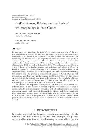 (In)Definiteness, Polarity, and the Role of Wh-Morphology in Free Choice