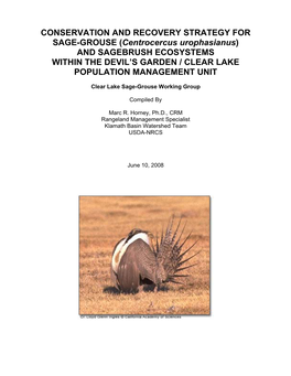 Conservation and Recovery Strategy for Sage-Grouse