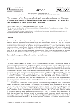 The Taxonomy of the Japanese Oak Red Scale Insect