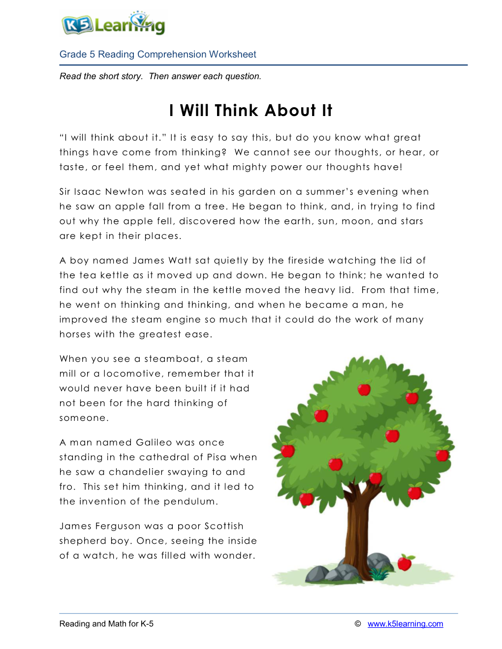 Reading Comprehension Worksheet And Kid's Fable - DocsLib