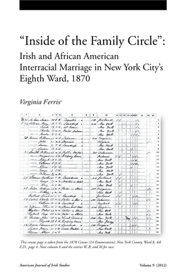 “Inside of the Family Circle”: Irish and African American Interracial Marriage in New York City’S Eighth Ward, 1870