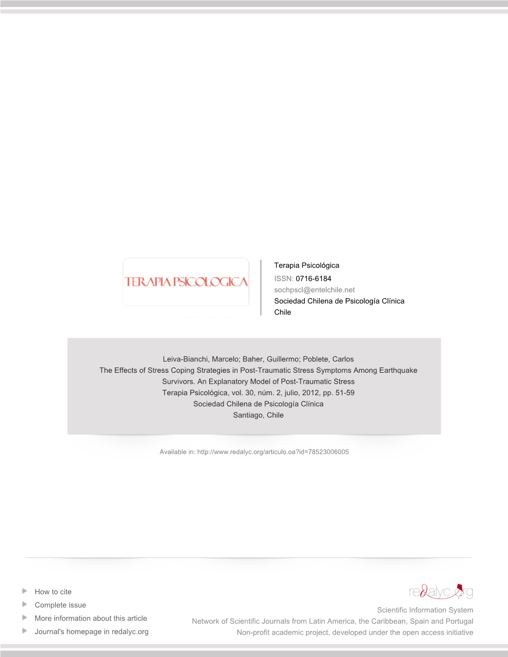 The Effects of Stress Coping Strategies in Post-Traumatic Stress Symptoms Among Earthquake Survivors