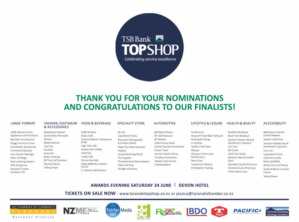 Thank You for Your Nominations and Congratulationsto Our Finalists!