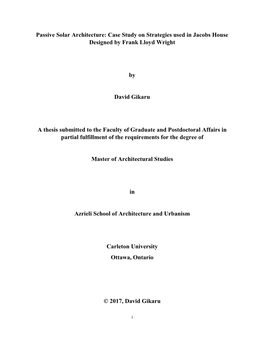 Passive Solar Architecture: Case Study on Strategies Used in Jacobs House Designed by Frank Lloyd Wright