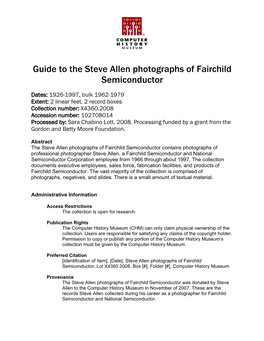 Guide to the Steve Allen Photographs of Fairchild Semiconductor
