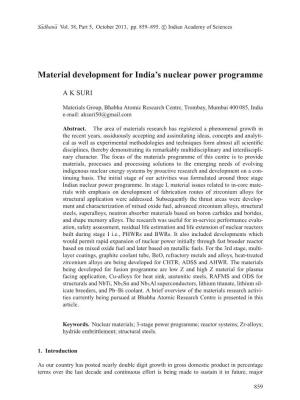 Material Development for India's Nuclear Power Programme