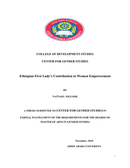 Ethiopian First Lady ’S Contribution to Women Empowerment