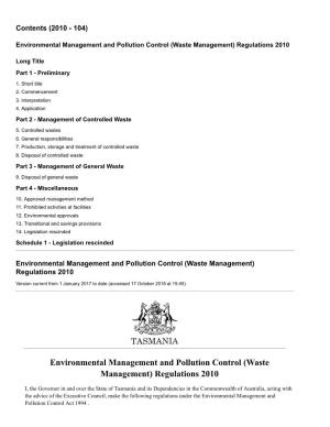 Environmental Management and Pollution Control (Waste Management) Regulations 2010