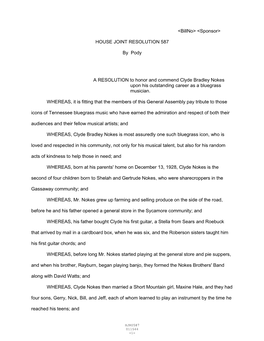 HOUSE JOINT RESOLUTION 587 by Pody a RESOLUTION to Honor And