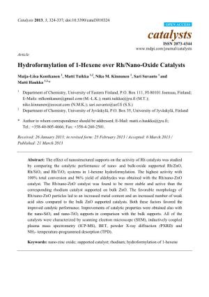 Hydroformylation of 1-Hexene Over Rh/Nano-Oxide Catalysts