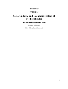 Paper 14 Socio-Cultural and Economic History of Medieval India