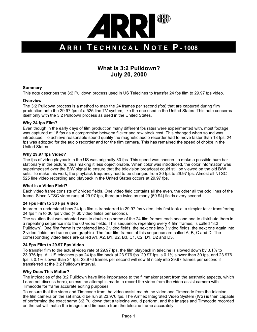 Standard 3:2 Pulldown, Explained by Arri