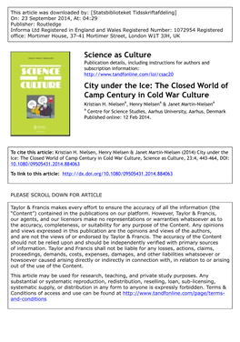 City Under the Ice: the Closed World of Camp Century in Cold War Culture Kristian H