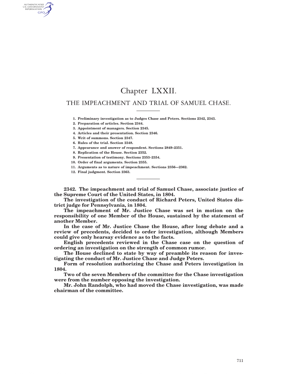 Chapter LXXII. the IMPEACHMENT and TRIAL of SAMUEL CHASE