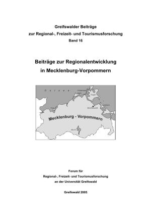 Beiträge Zur Regionalentwicklung in Mecklenburg-Vorpommern