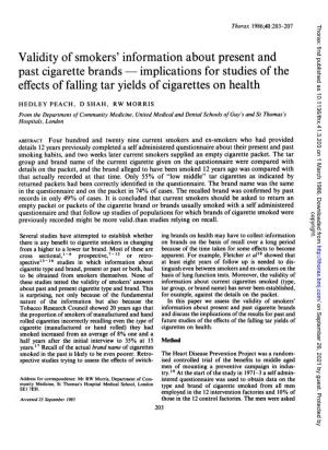 Validity of Smokers' Information About Present and Past Cigarette Brands Implications for Studies of the Effects of Falling Tar Yields of Cigarettes on Health