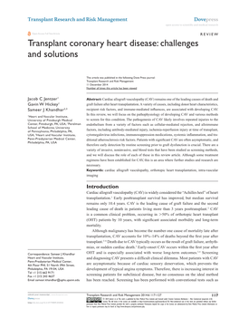 Transplant Coronary Heart Disease: Challenges and Solutions
