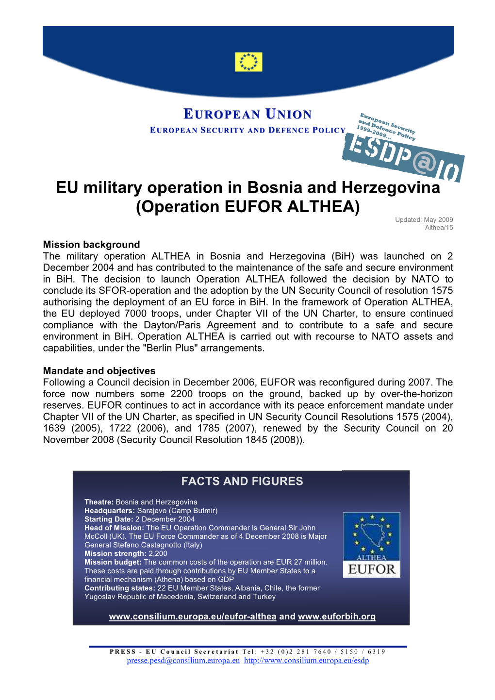 090814 Factsheet EUFOR Althea