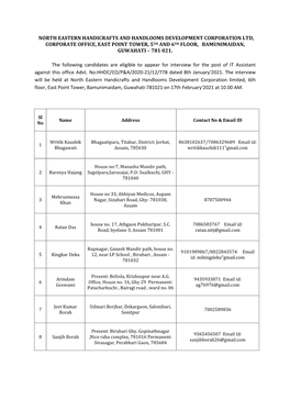 List of Eligible Candidates for Interview for the Post of IT Assistant