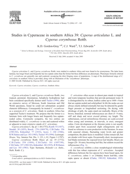 Studies in Cyperaceae in Southern Africa 39: Cyperus Articulatus L