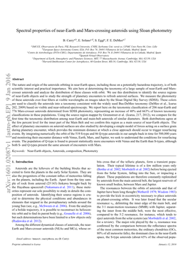 Spectral Properties of Near-Earth and Mars-Crossing Asteroids Using