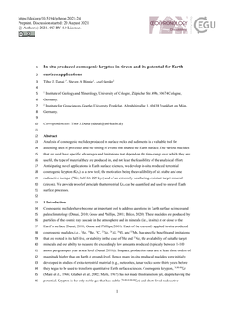 In Situ Produced Cosmogenic Krypton in Zircon and Its Potential for Earth