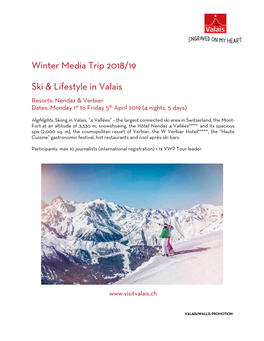 Winter Media Trip 2018/19 Ski & Lifestyle in Valais