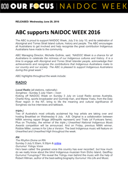ABC Supports NAIDOC WEEK 2016