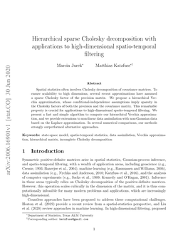 Hierarchical Sparse Cholesky Decomposition with Applications to High-Dimensional Spatio-Temporal ﬁltering