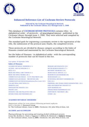 Enhanced Reference List of Cochrane Review Protocols
