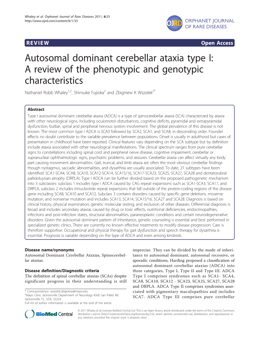 Autosomal Dominant Cerebellar Ataxia Type I: a Review of the Phenotypic and Genotypic Characteristics