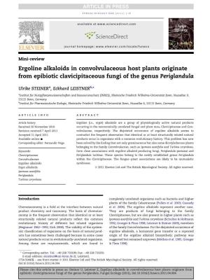 Ergoline Alkaloids in Convolvulaceous Host Plants Originate from Epibiotic Clavicipitaceous Fungi of the Genus Periglandula