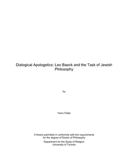 Dialogical Apologetics: Leo Baeck and the Task of Jewish Philosophy