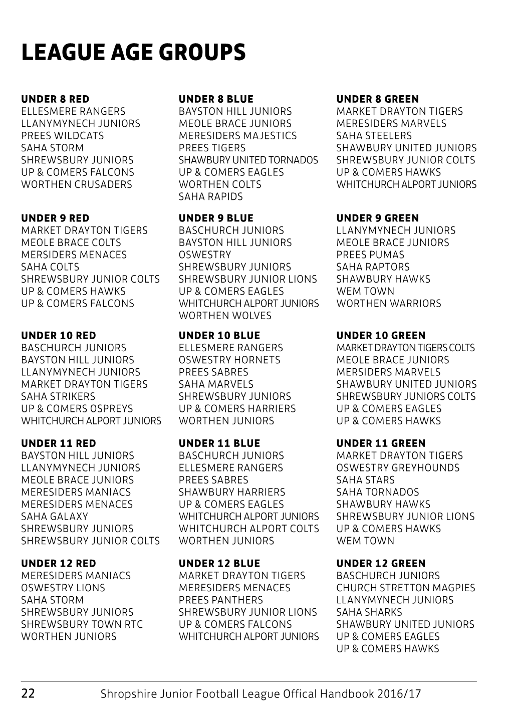 League Age Groups