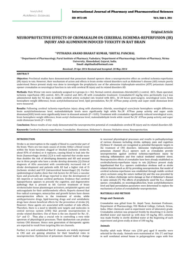 Neuroprotective Effects of Cromakalim on Cerebral Ischemia-Reperfusion (Ir) Injury and Aluminium Induced Toxicity in Rat Brain