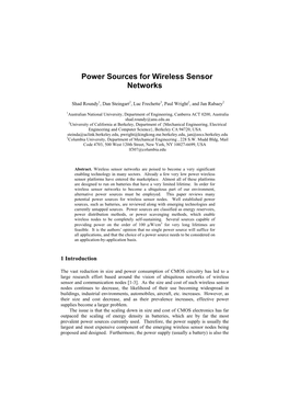 Power Sources for Wireless Sensor Networks