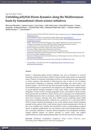 Unfolding Jellyfish Bloom Dynamics Along the Mediterranean Basin by Transnational Citizen Science Initiatives