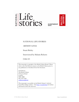 NATIONAL LIFE STORIES ARTISTS' LIVES Stuart Brisley Interviewed By