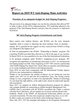 2019 WT Anti-Doping Activities Report Final