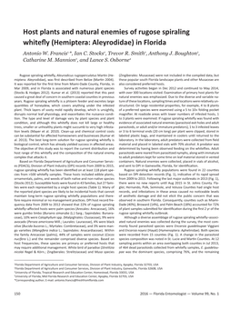 Host Plants and Natural Enemies of Rugose Spiraling Whitefly (Hemiptera: Aleyrodidae) in Florida Antonio W
